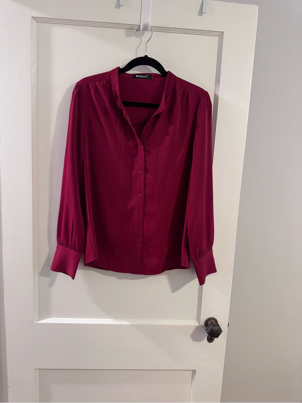 Allegra K Deep Pink Button-Front Blouse